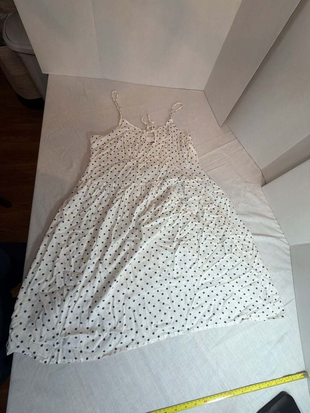 Nordstrom Rack White and Blue Polka Dot Spaghetti Strap Mini Dress
